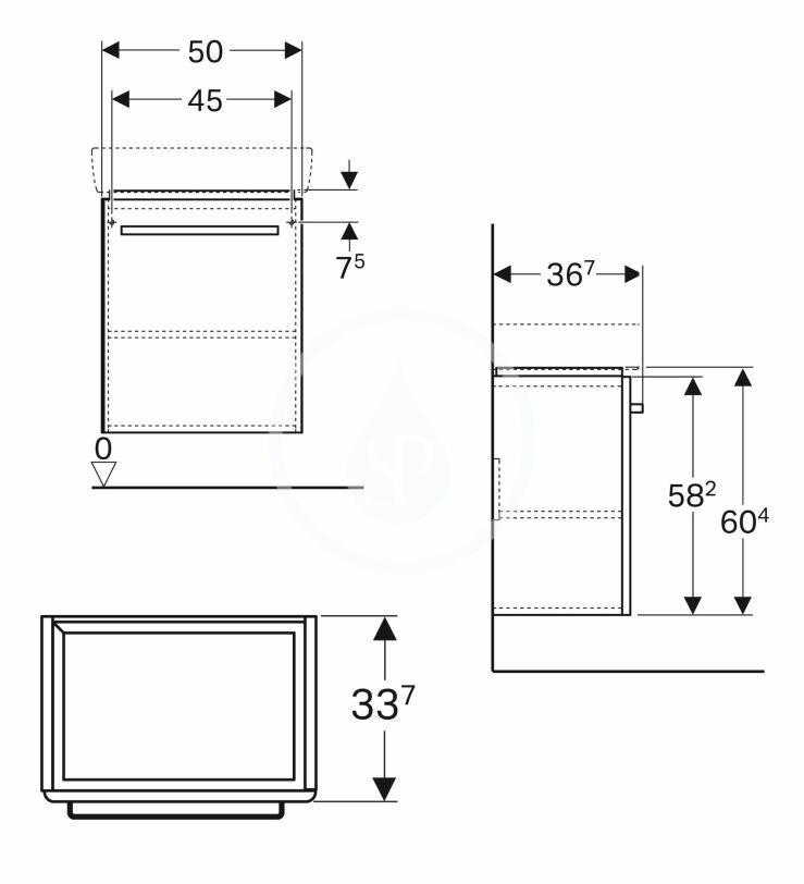 GEBERIT - Selnova Compact Umývadlová skrinka, 500x367x604 mm, 1 dvierka, lesklá biela/matná biela (501.492.00.1)