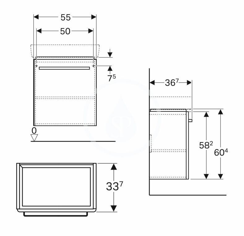 GEBERIT - Selnova Compact Umývadlová skrinka, 550x367x604 mm, 1 dvierka, lesklá biela/matná biela (501.494.00.1)