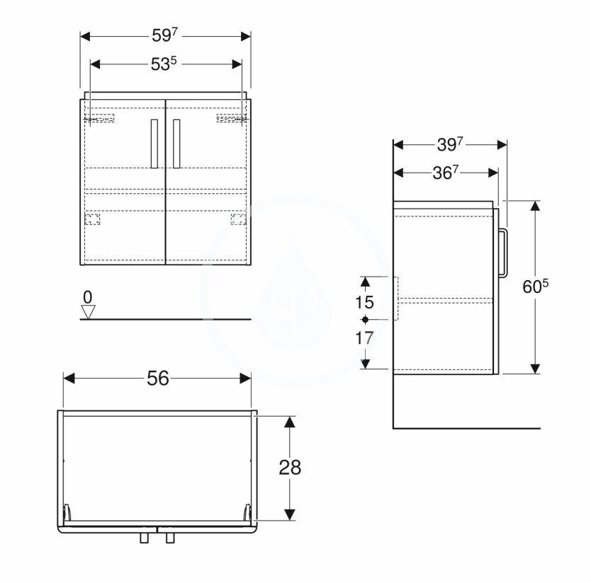 GEBERIT - Selnova Compact Umývadlová skrinka, 597x397x605 mm, 2 dvierka, lesklá sivá/matná sivá (501.658.01.1)