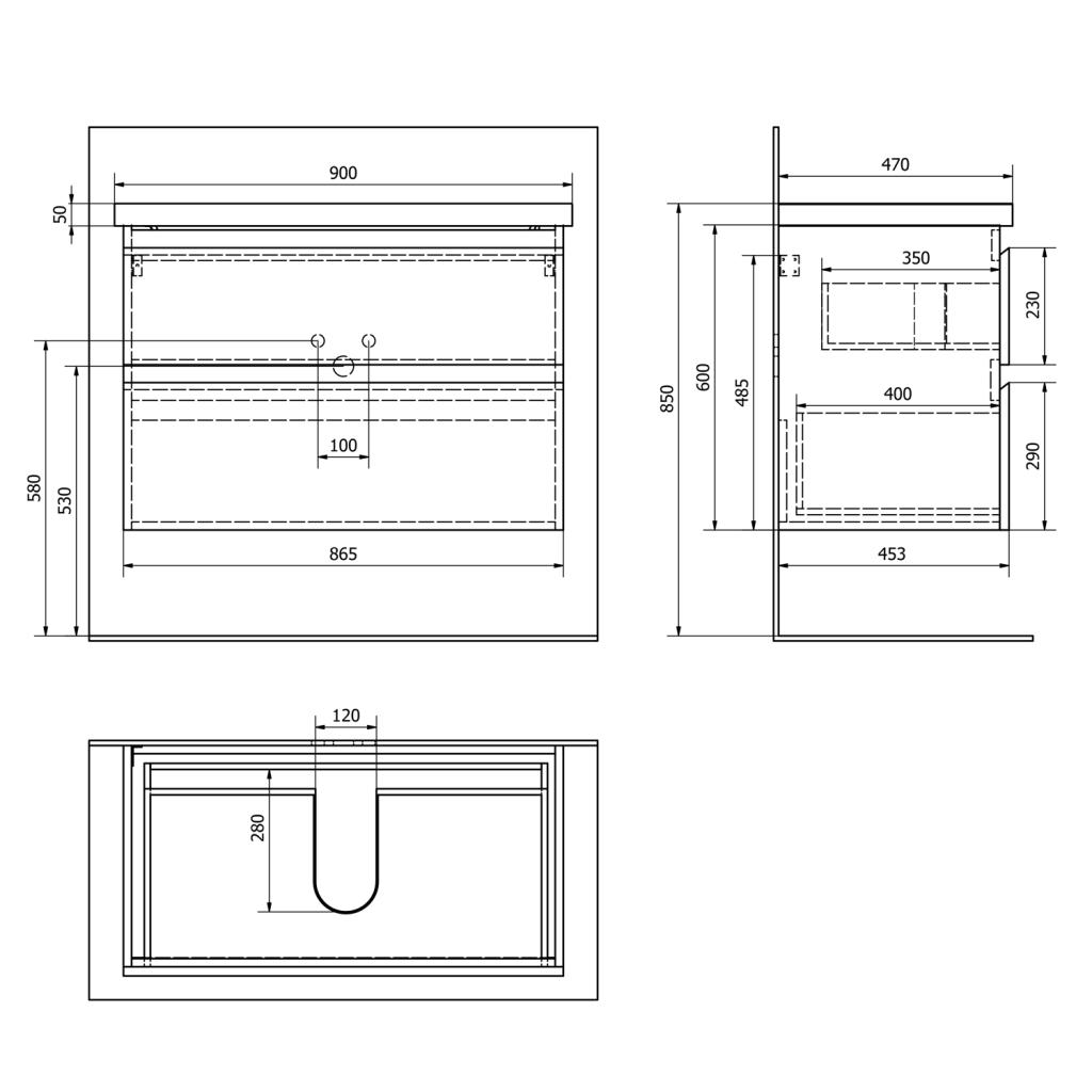 AQUALINE - ALTAIR umývadlová skrinka 86,5x60x45cm, biela (AI290)