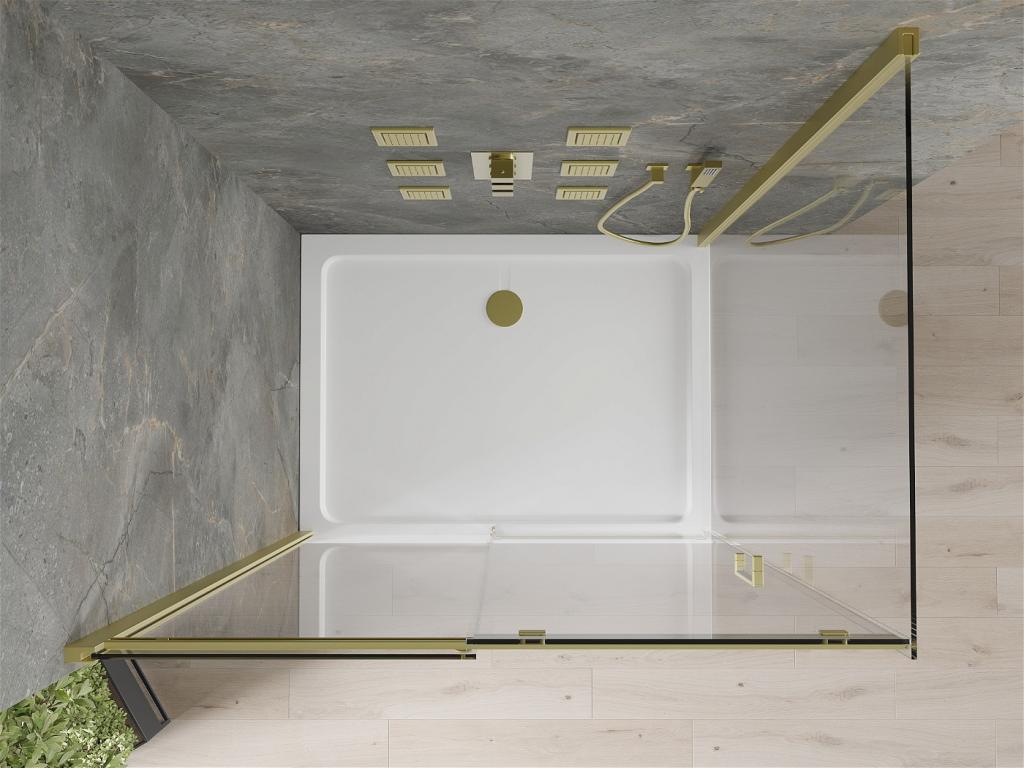 MEXEN/S - Omega Sprchovací kút 100x70 cm, transparent, zlatý + vanička so sifónom (825-100-070-50-00-4010)