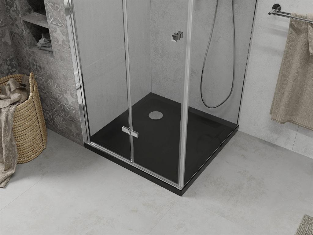 MEXEN/S - Lima sprchovací kút zalamovacie dvere 80 x 80 cm, transparent, chróm + Flat čierna vanička so sifónom (856-080-080-01-00-4070)