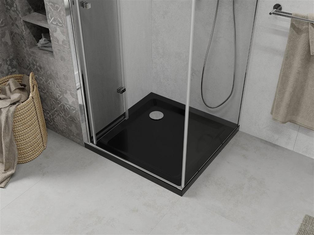MEXEN/S - Lima sprchovací kút zalamovacie dvere 80 x 80 cm, transparent, chróm + Flat čierna vanička so sifónom (856-080-080-01-00-4070)