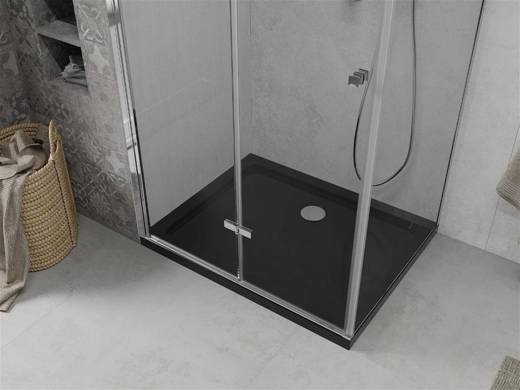 MEXEN/S - Lima sprchovací kút zalamovacie dvere 80 x 100 cm, transparent, chróm + Flat čierna vanička so sifónom (856-080-100-01-00-4070)