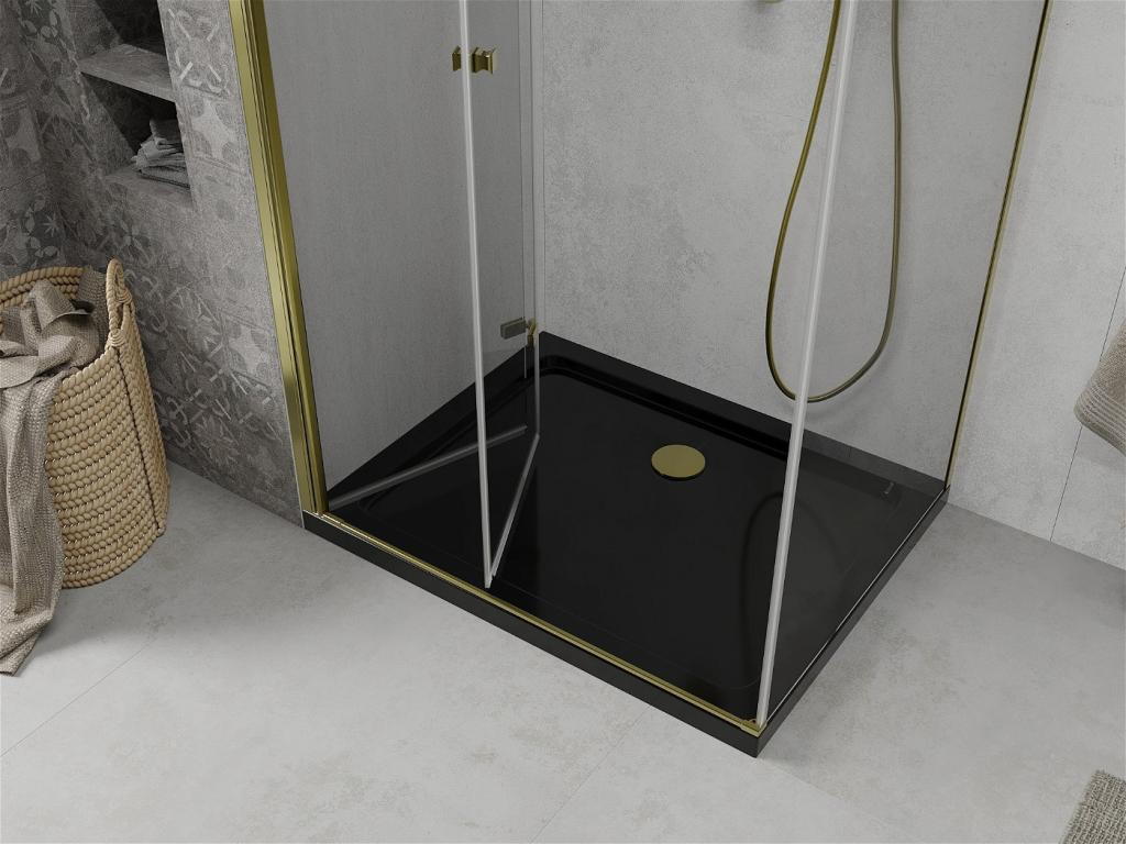 MEXEN/S - Lima sprchovací kút zalamovacie dvere 80 x 100 cm, transparent, zlatý + Flat čierna vanička so sifónom (856-080-100-50-00-4070G)