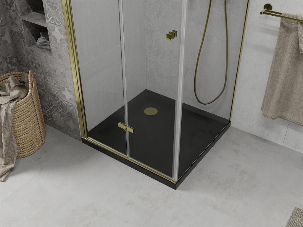 MEXEN/S - Lima sprchový kút zalamovacie dvere 90 x 90 cm, transparent, zlatý + Flat čierna vanička so sifónom (856-090-090-50-00-4070G)