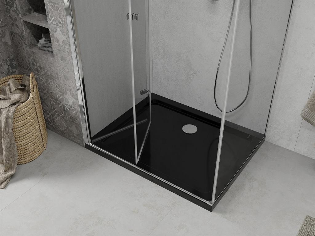 MEXEN/S - Lima sprchový kút zalamovacie dvere 90 x 100 cm, transparent, chróm + Flat čierna vanička so sifónom (856-090-100-01-00-4070)