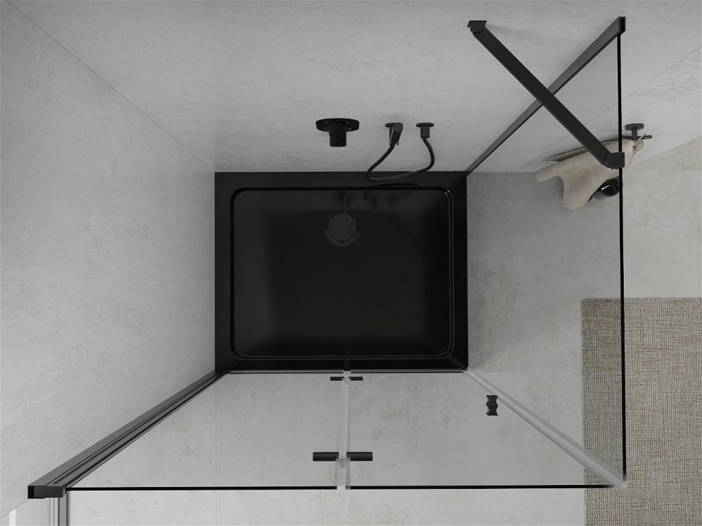 MEXEN/S - Lima sprchový kút zalamovacie dvere 90 x 100 cm, transparent, čierny + Flat čierna vanička so sifónom (856-090-100-70-00-4070B)