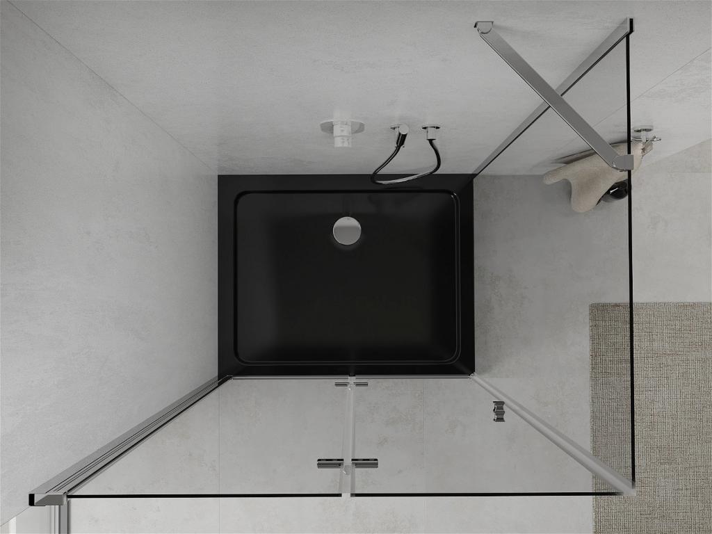 MEXEN/S - Lima sprchovací kút zalamovacie dvere 100 x 80 cm, transparent, chróm + Flat čierna vanička so sifónom (856-100-080-01-00-4070)
