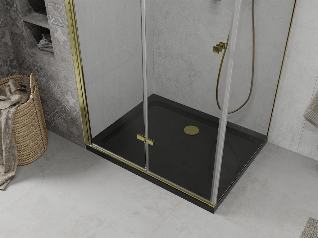MEXEN/S - Lima sprchovací kút zalamovacie dvere 100 x 80 cm, transparent, zlatý + Flat čierna vanička so sifónom (856-100-080-50-00-4070G)