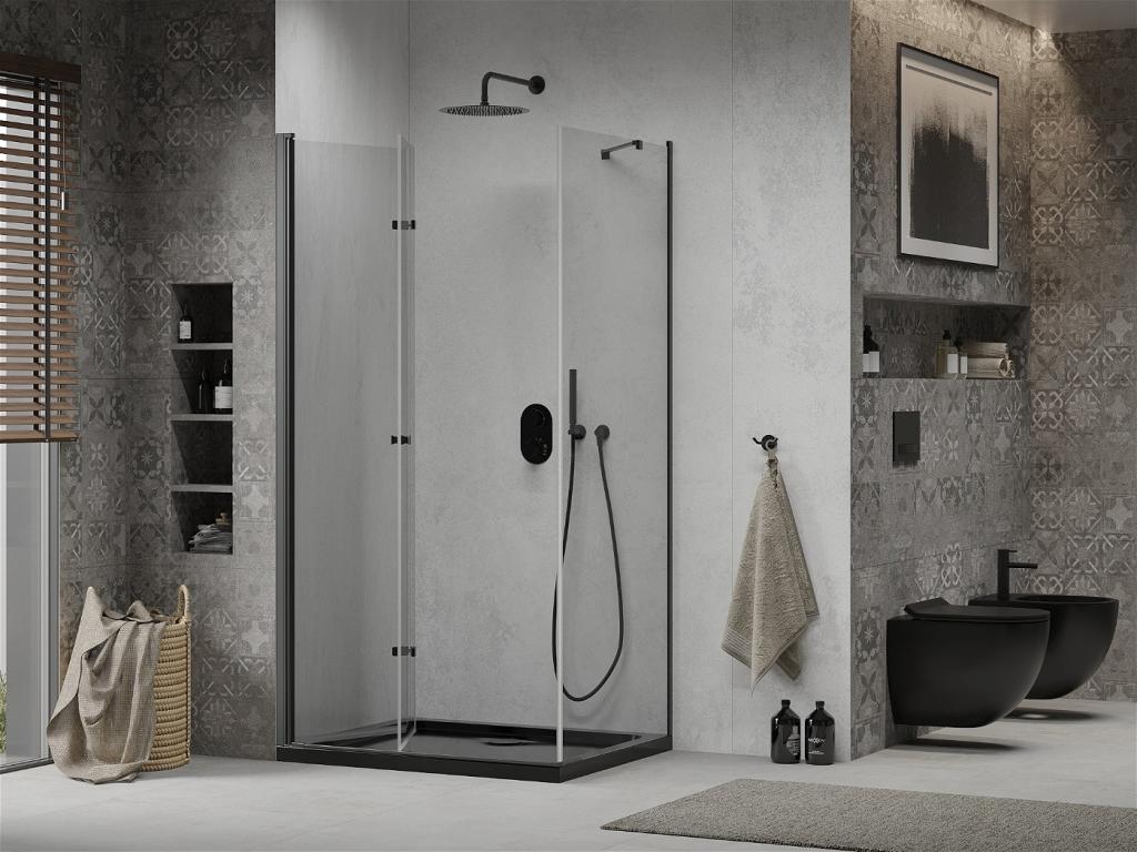 MEXEN/S - Lima sprchovací kút zalamovacie dvere 100 x 80 cm, transparent, čierny + Flat čierna vanička so sifónom (856-100-080-70-00-4070B)