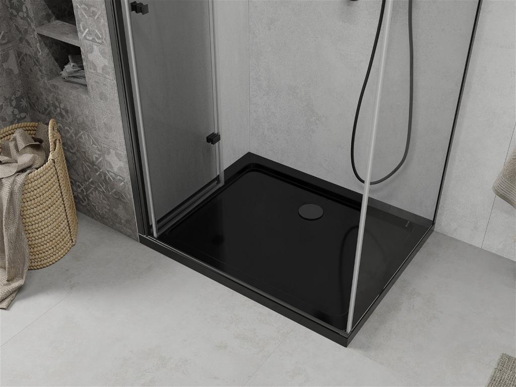 MEXEN/S - Lima sprchovací kút zalamovacie dvere 100 x 80 cm, transparent, čierny + Flat čierna vanička so sifónom (856-100-080-70-00-4070B)