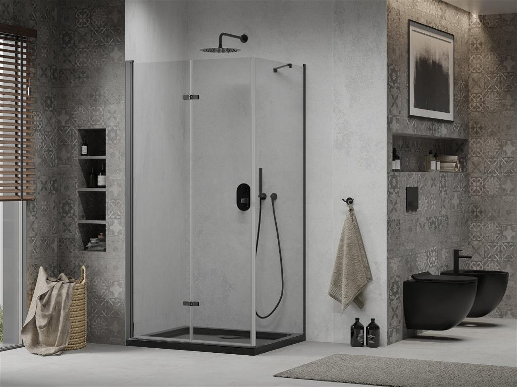 MEXEN/S - Lima sprchovací kút zalamovacie dvere 100 x 90 cm, transparent, čierny + Flat čierna vanička so sifónom (856-100-090-70-00-4070B)