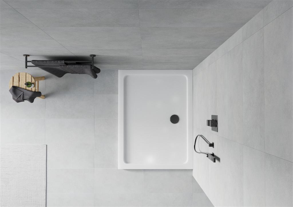 MEXEN/S - Flat sprchová vanička obdĺžniková slim 110 x 70 cm, biela + čierny sifón (40107011B)