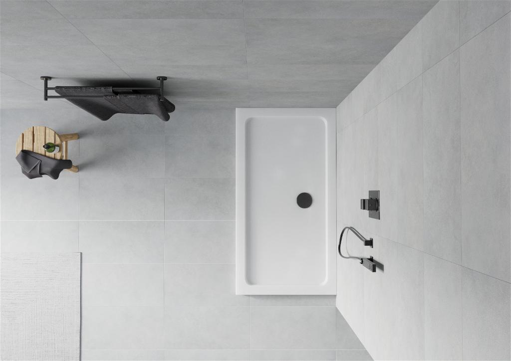 MEXEN/S - Flat sprchová vanička obdĺžniková slim 140 x 70 cm, biela + čierny sifón (40107014B)