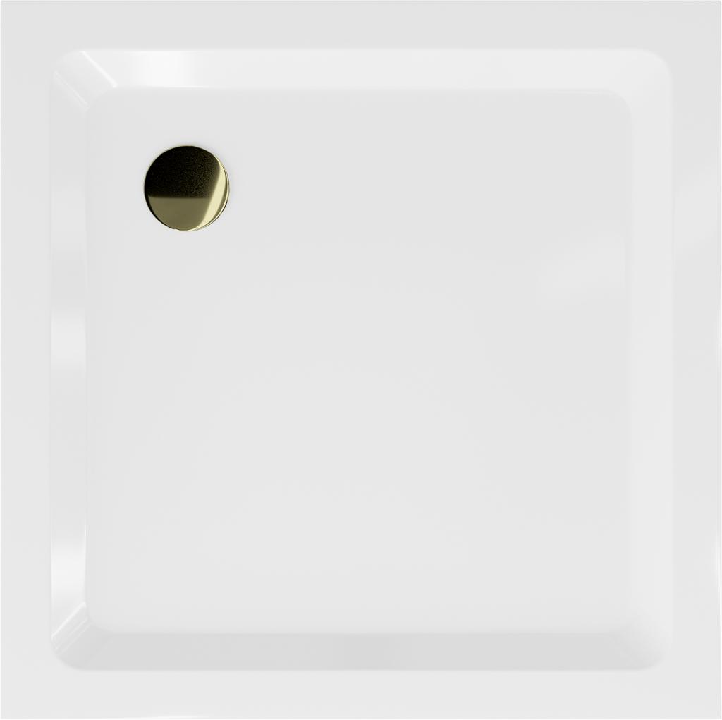 MEXEN/S - Flat sprchová vanička štvorcová slim 90 x 90 cm, biela + zlatý sifón (40109090G)