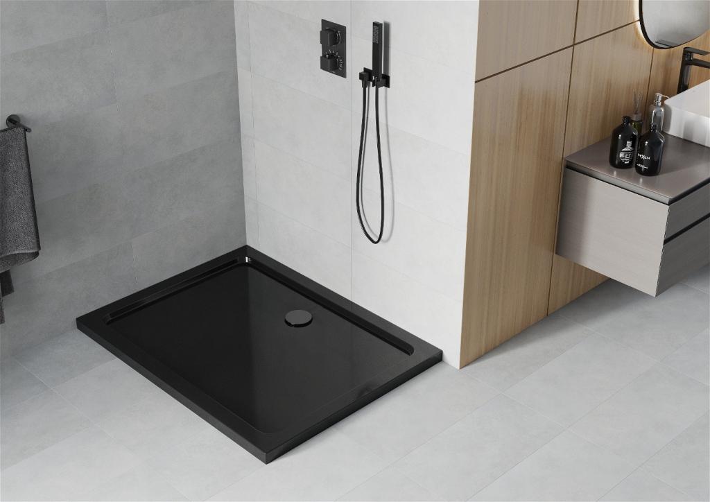 MEXEN/S - Flat sprchová vanička obdĺžniková slim 120 x 80 cm, černá + čierny sifón (40708012B)