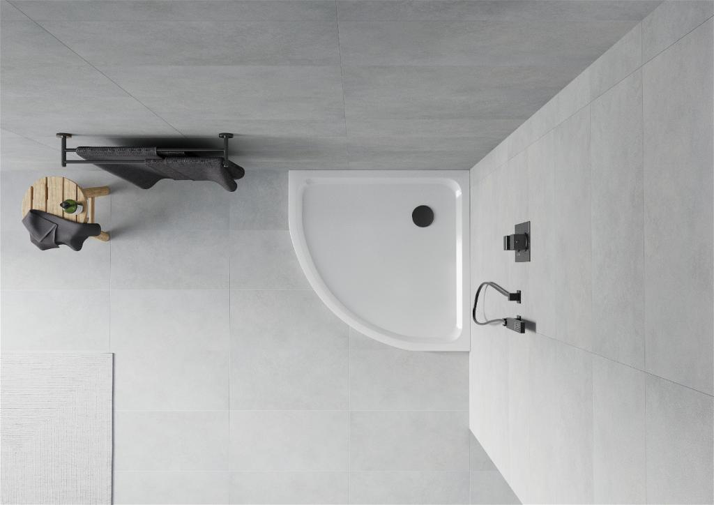 MEXEN/S - Flat sprchová vanička štvrťkruhová slim 70 x 70 cm, biela + čierny sifón (41107070B)