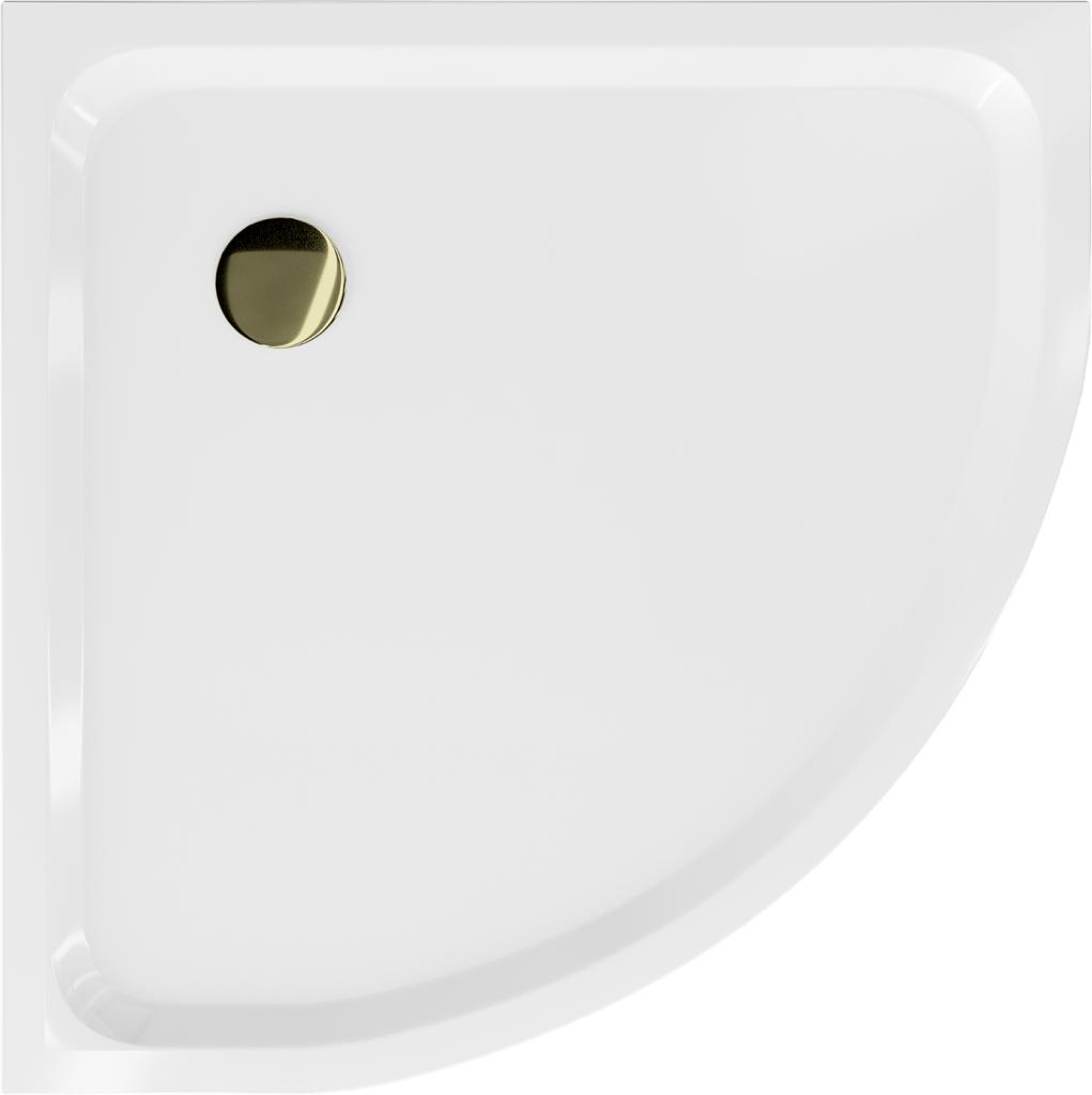 MEXEN/S - Flat sprchová vanička štvrťkruhová slim 70 x 70 cm, biela + zlatý sifón (41107070G)
