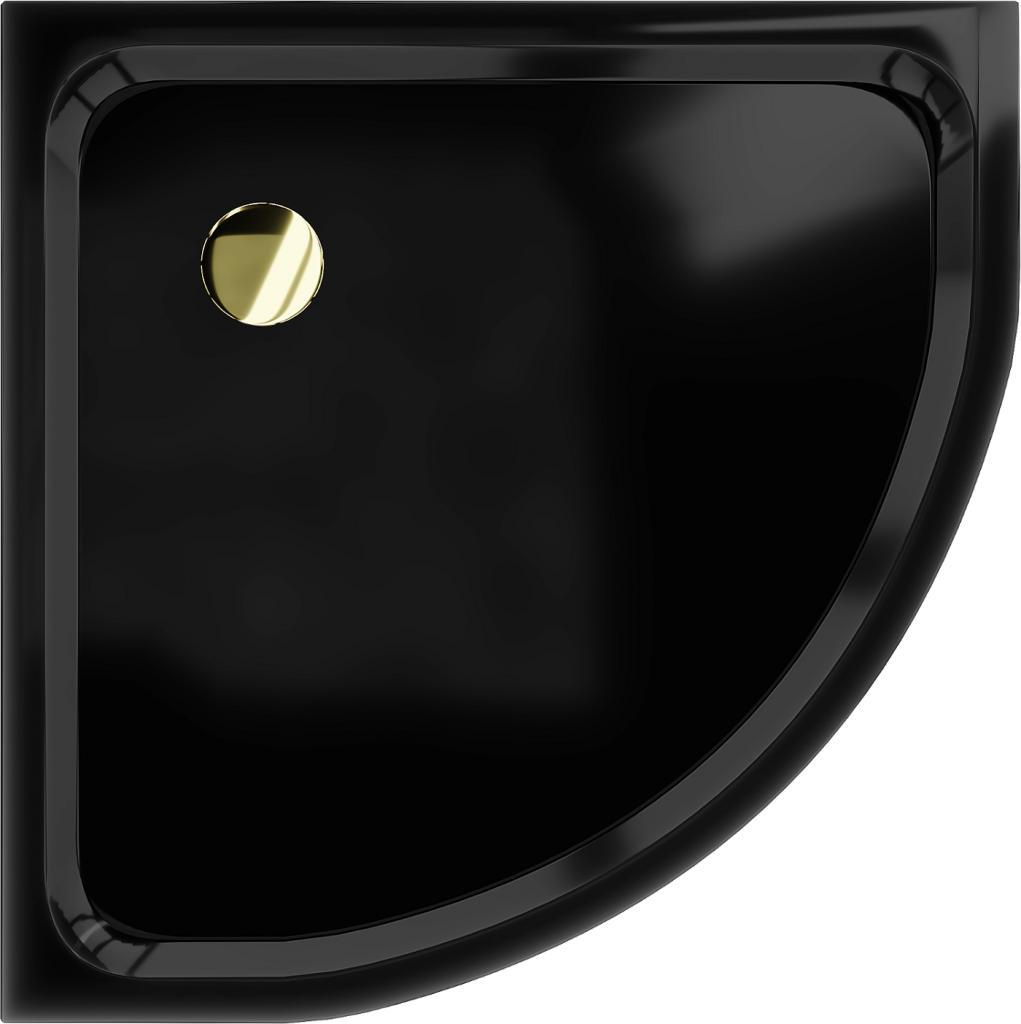 MEXEN/S - Flat sprchová vanička štvrťkruhová slim 70 x 70 cm, černá + zlatý sifón (41707070G)