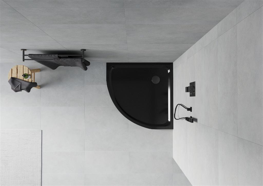 MEXEN/S - Flat sprchová vanička štvrťkruhová slim 80 x 80 cm, černá + čierny sifón (41708080B)