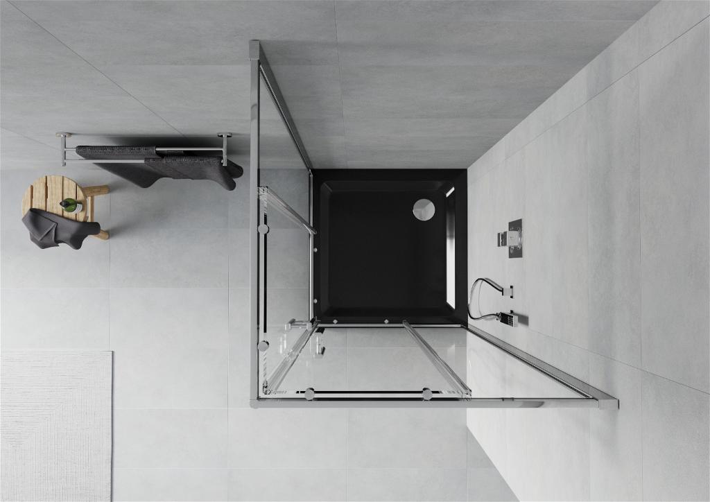 MEXEN/S - Rio štvorcový sprchovací kút 80 x 80 cm, transparent, chróm + vanička so sifónom Flat, čierny (860-080-080-01-00-4070)
