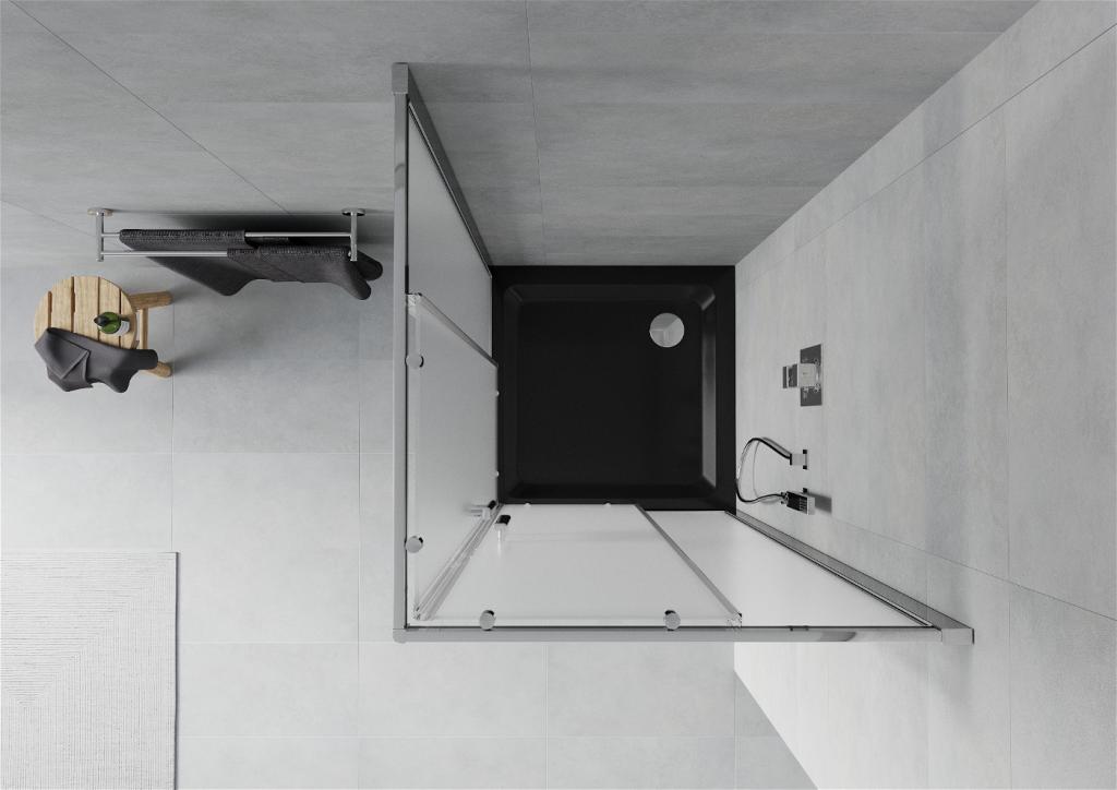MEXEN/S - Rio štvorcový sprchovací kút 80 x 80 cm, mráz, chróm + vanička so sifónom Flat, čierny (860-080-080-01-30-4070)