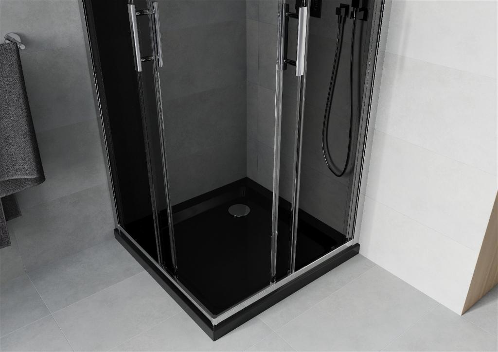 MEXEN/S - Rio štvorcový sprchovací kút 80 x 80 cm, grafit, chróm + vanička so sifónom Flat, čierny (860-080-080-01-40-4070)