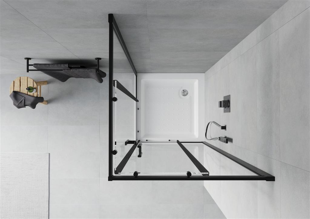 MEXEN/S - Rio štvorcový sprchovací kút 80 x 80 cm, transparent, čierny + vanička so sifónom Rio, biela (860-080-080-70-00-4510)