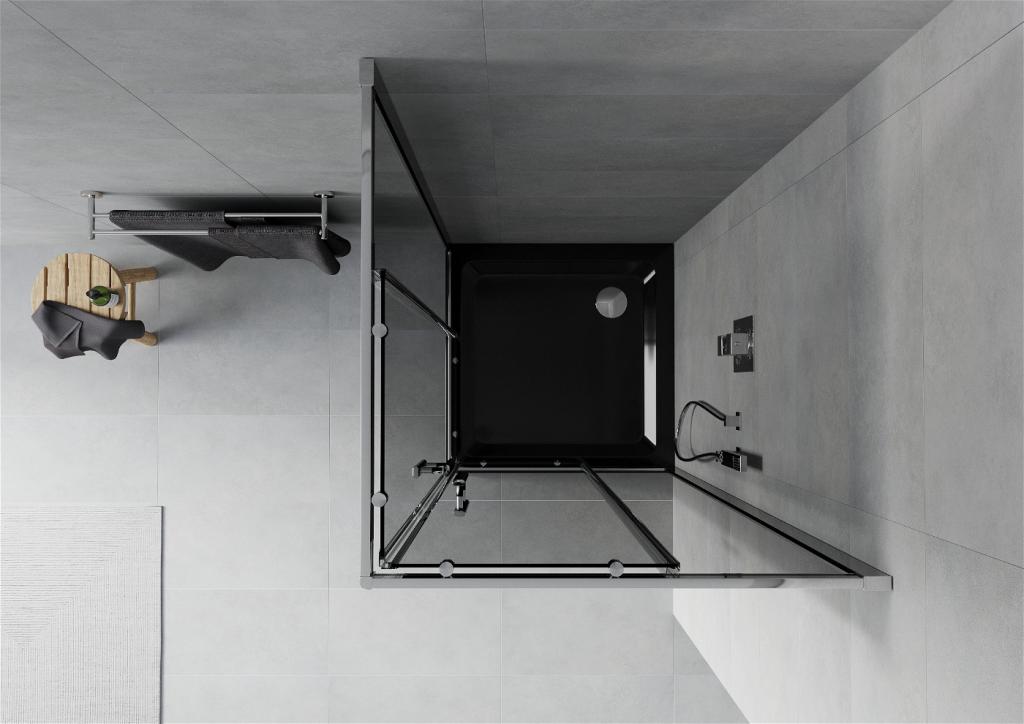 MEXEN/S - Rio štvorcový sprchovací kút 90 x 90 cm, grafit, chróm + vanička so sifónom Flat, čierny (860-090-090-01-40-4070)