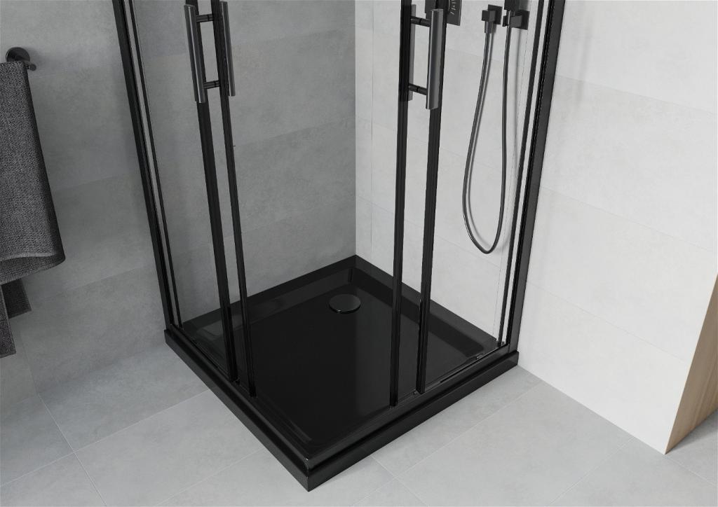 MEXEN/S - Rio štvorcový sprchovací kút 90 x 90 cm, transparent, čierny + vanička so sifónom Flat, čierny (860-090-090-70-00-4070B)