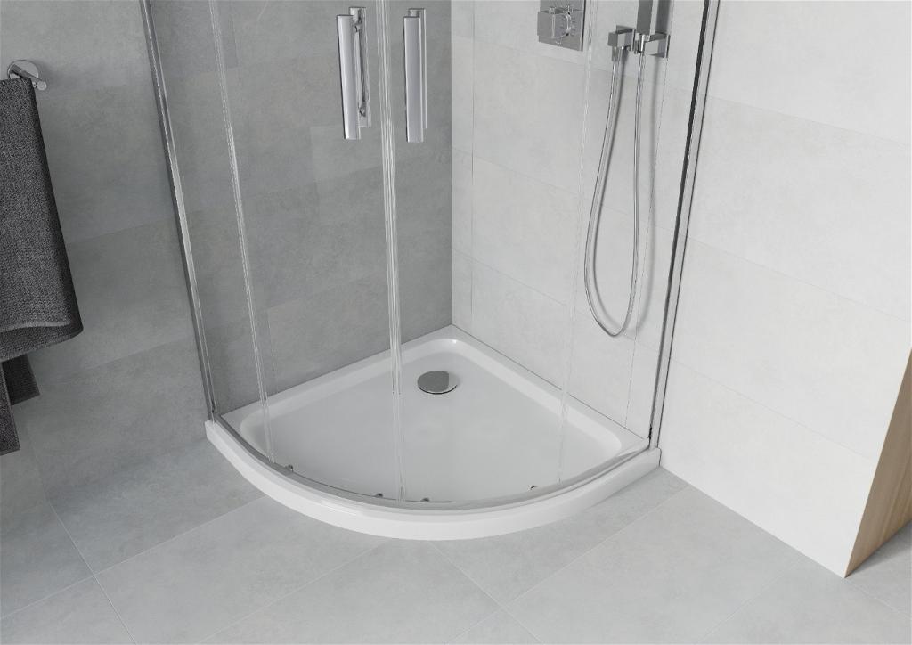 MEXEN/S - Rio štvrťkruhový sprchovací kút 70 x 70 cm, transparent, chróm + vanička so sifónom Flat, biela (863-070-070-01-00-4110)