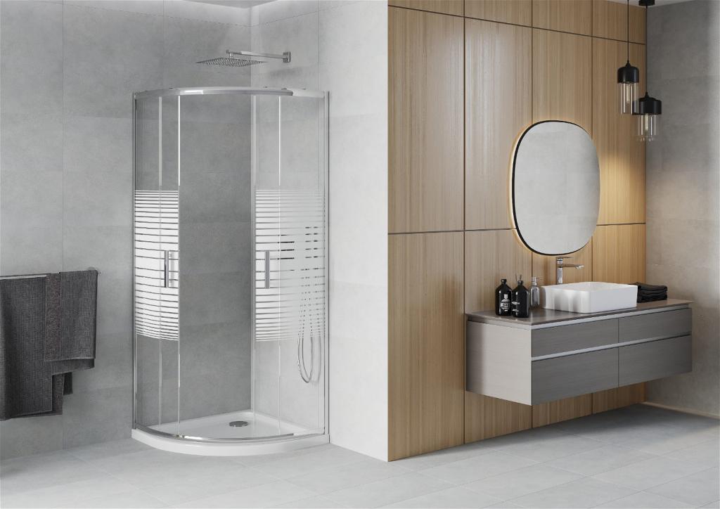 MEXEN/S - Rio štvrťkruhový sprchovací kút 70 x 70 cm, pásy, chróm + vanička so sifónom Flat, biela (863-070-070-01-20-4110)