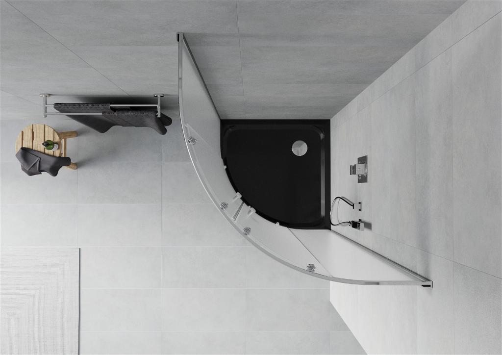 MEXEN/S - Rio štvrťkruhový sprchovací kút 70 x 70 cm, mráz, chróm + vanička so sifónom Flat, čierny (863-070-070-01-30-4170)