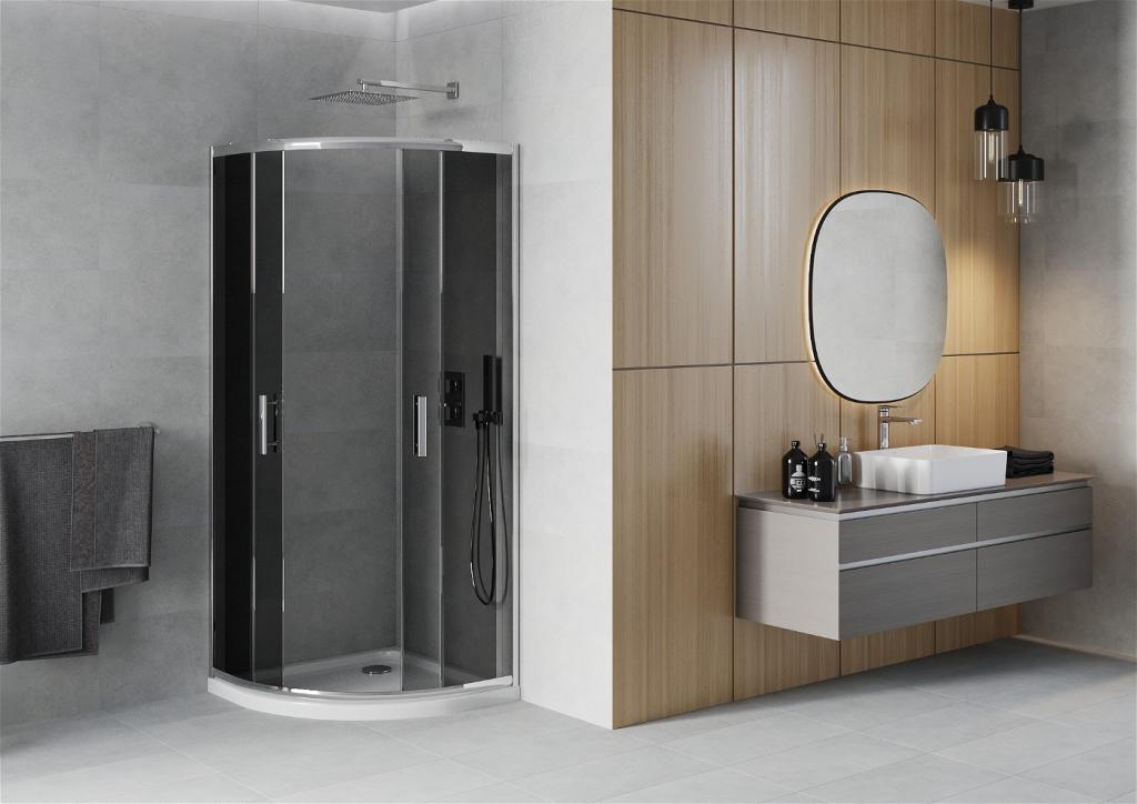 MEXEN/S - Rio štvrťkruhový sprchovací kút 70 x 70 cm, grafit, chróm + vanička so sifónom Flat, biela (863-070-070-01-40-4110)