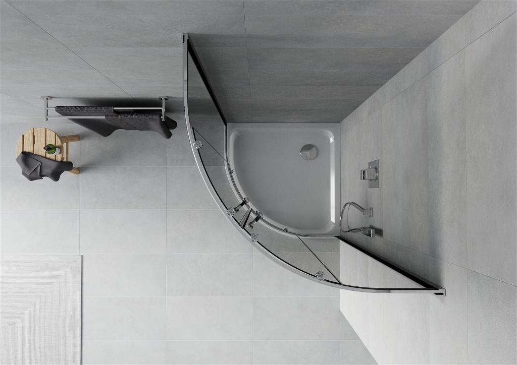MEXEN/S - Rio štvrťkruhový sprchovací kút 70 x 70 cm, grafit, chróm + vanička so sifónom Flat, biela (863-070-070-01-40-4110)