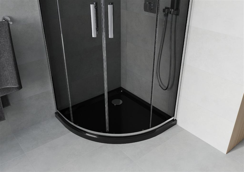 MEXEN/S - Rio štvrťkruhový sprchovací kút 70 x 70 cm, grafit, chróm + vanička so sifónom Flat, čierny (863-070-070-01-40-4170)