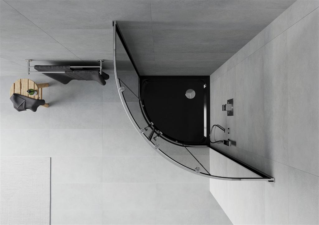 MEXEN/S - Rio štvrťkruhový sprchovací kút 70 x 70 cm, grafit, chróm + vanička so sifónom Flat, čierny (863-070-070-01-40-4170)
