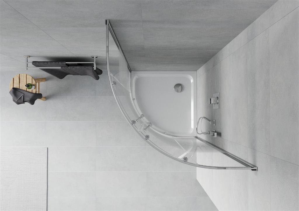 MEXEN/S - Rio štvrťkruhový sprchovací kút 80 x 80 cm, pásy, chróm + vanička so sifónom Flat, biela (863-080-080-01-20-4110)