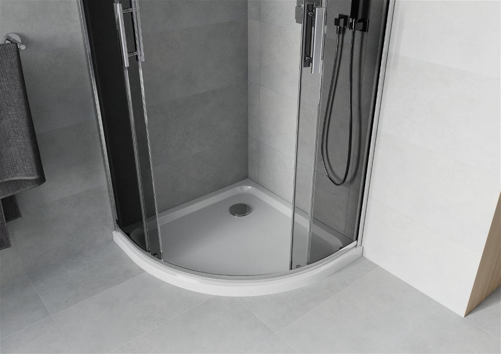 MEXEN/S - Rio štvrťkruhový sprchovací kút 80 x 80 cm, grafit, chróm + vanička so sifónom Flat, biela (863-080-080-01-40-4110)
