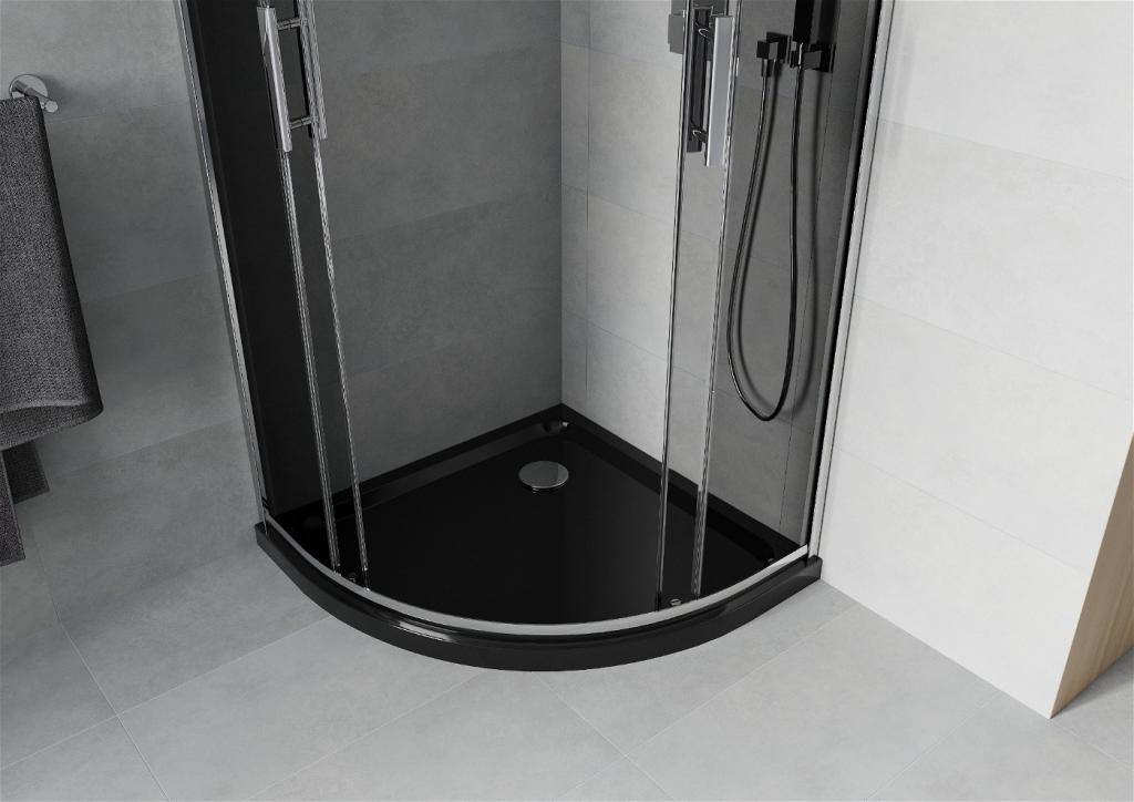 MEXEN/S - Rio štvrťkruhový sprchovací kút 80 x 80 cm, grafit, chróm + vanička so sifónom Flat, čierny (863-080-080-01-40-4170)