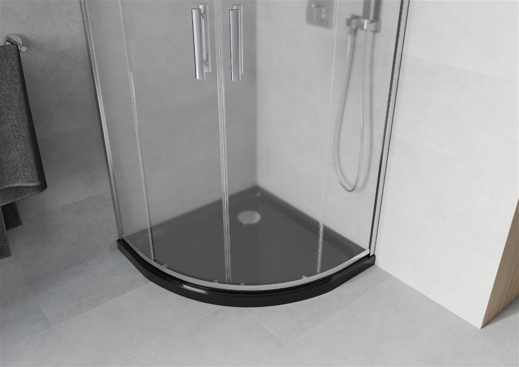 MEXEN/S - Rio štvrťkruhový sprchovací kút 90 x 90 cm, mráz, chróm + vanička so sifónom Flat, čierny (863-090-090-01-30-4170)