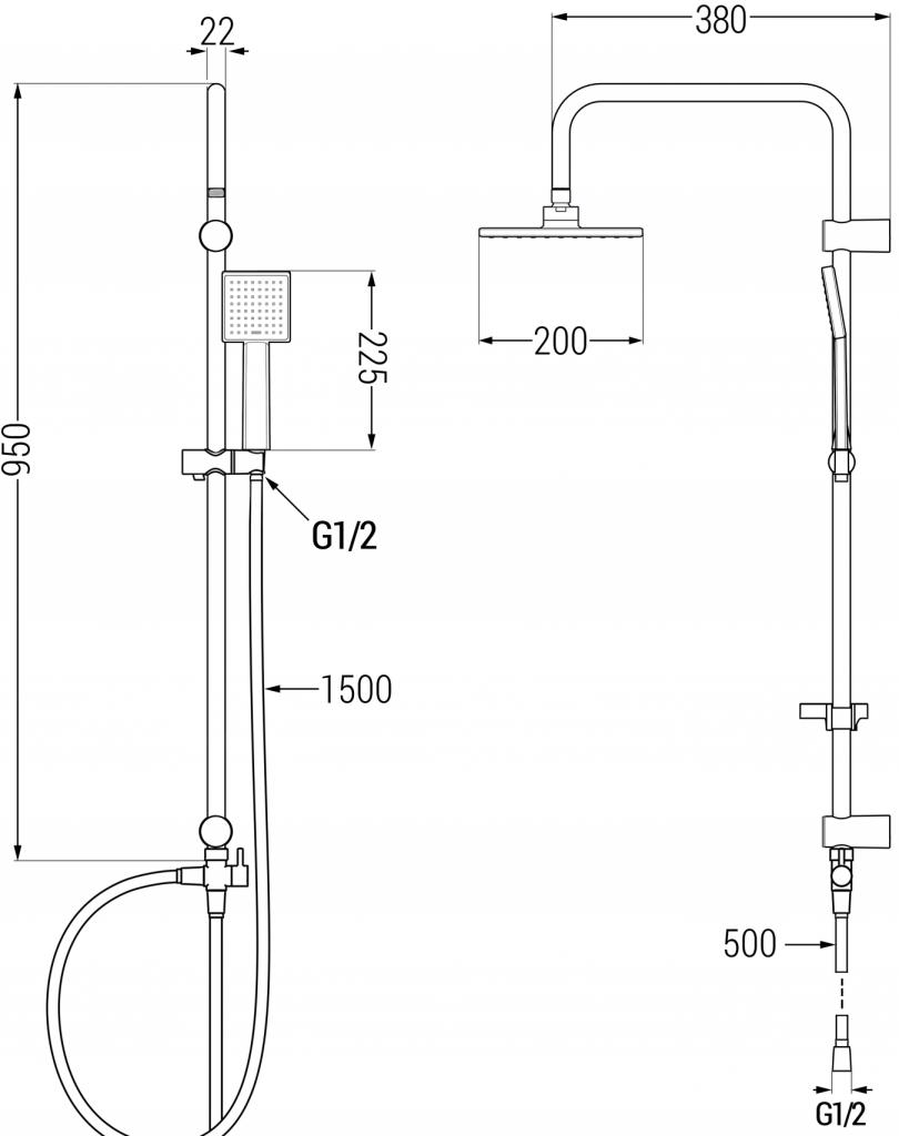 MEXEN/S - Tordsprchový stĺp vrátane sprchovej batérie Zero, chróm (71140200-00)