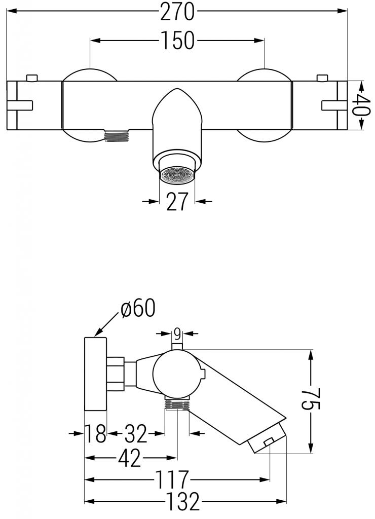MEXEN/S - Tord sprchový stĺp vrátane vaňovej termostatickej batérie Kai, chróm (77300200-00)