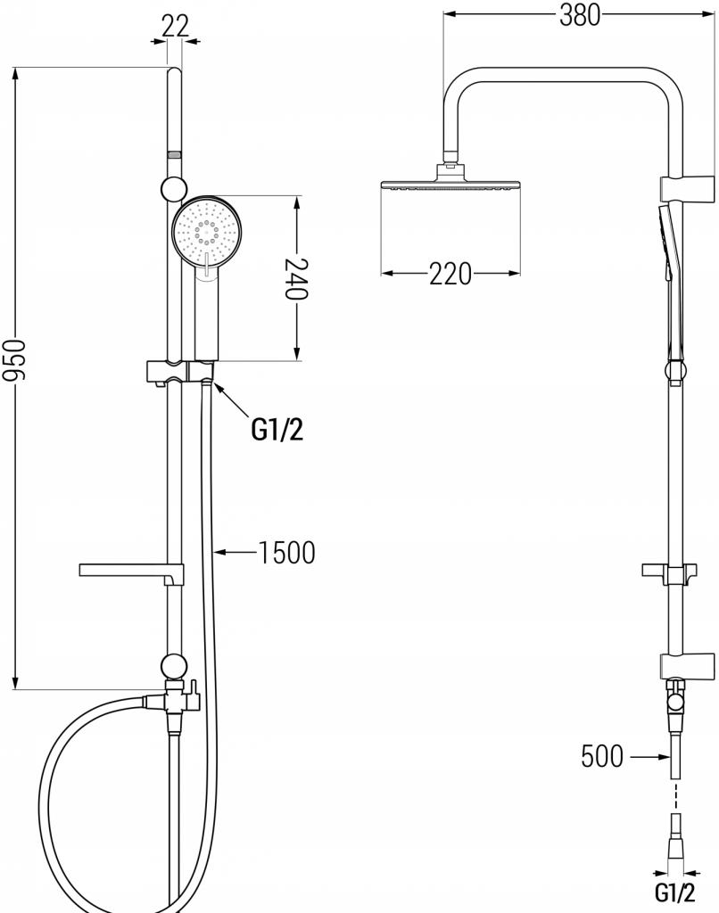 MEXEN/S - Carl sprchový stĺp vrátane vaňovej termostatickej batérie Nox, chróm (77350240-00)
