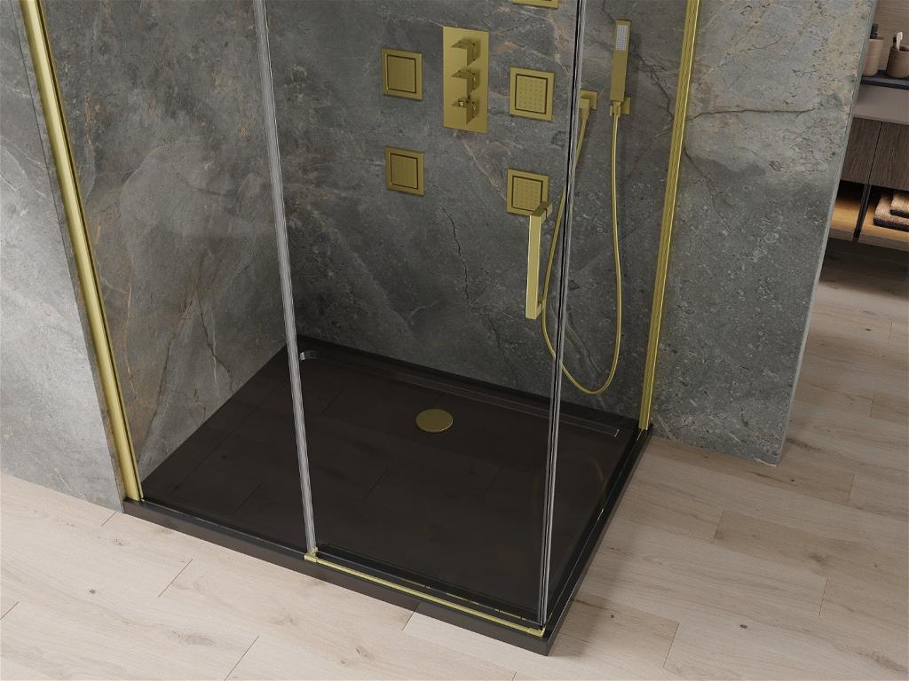 MEXEN/S - Omega sprchovací kút 100x80 cm, transparent, zlatá + čierna vanička so sifónom (825-100-080-50-00-4070G)