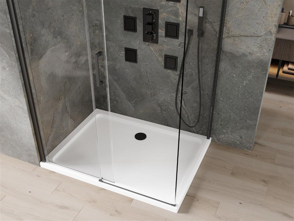 MEXEN/S - Omega sprchovací kút 100x80 cm, transparent, čierna + biela vanička so sifónom, (825-100-080-70-00-4010B)