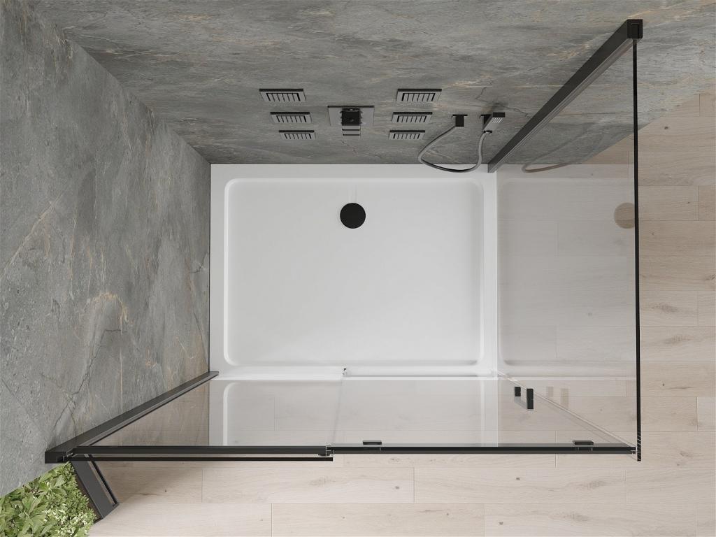 MEXEN/S - Omega sprchovací kút 100x80 cm, transparent, čierna + biela vanička so sifónom, (825-100-080-70-00-4010B)