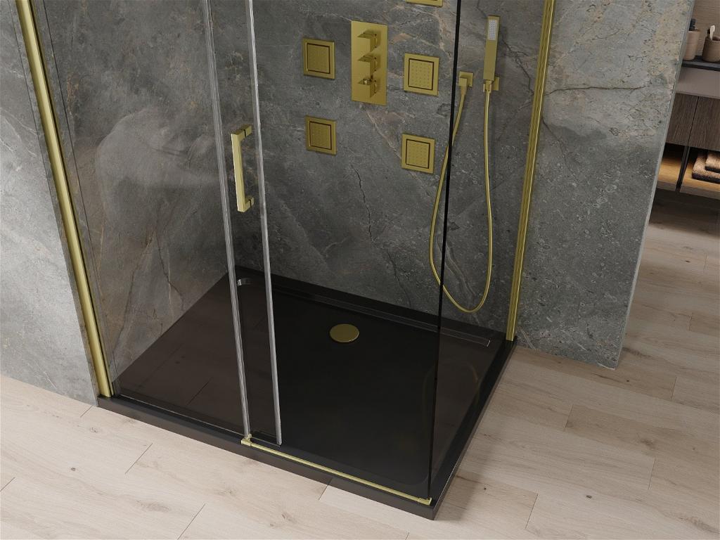 MEXEN/S - Omega sprchovací kút 120x80 cm, transparent, zlatá + čierna vanička so sifónom (825-120-080-50-00-4070G)