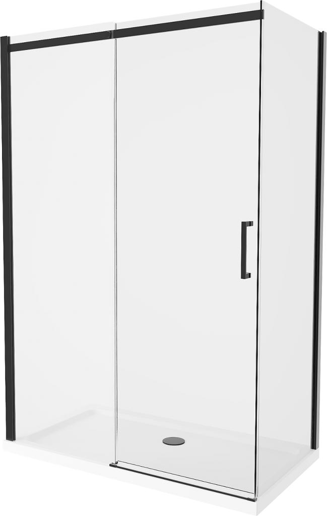 MEXEN/S - Omega sprchovací kút 140x80 cm, transparent, čierna + biela vanička so sifónom, 825-140-080-70-00-4010B
